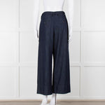 S Max Mara Blue Cotton Embellished Detail Cotton Wide Leg Trousers