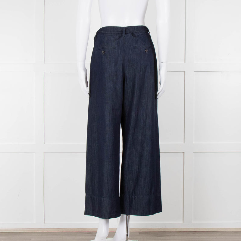 S Max Mara Blue Cotton Embellished Detail Cotton Wide Leg Trousers