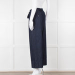 S Max Mara Blue Cotton Embellished Detail Cotton Wide Leg Trousers