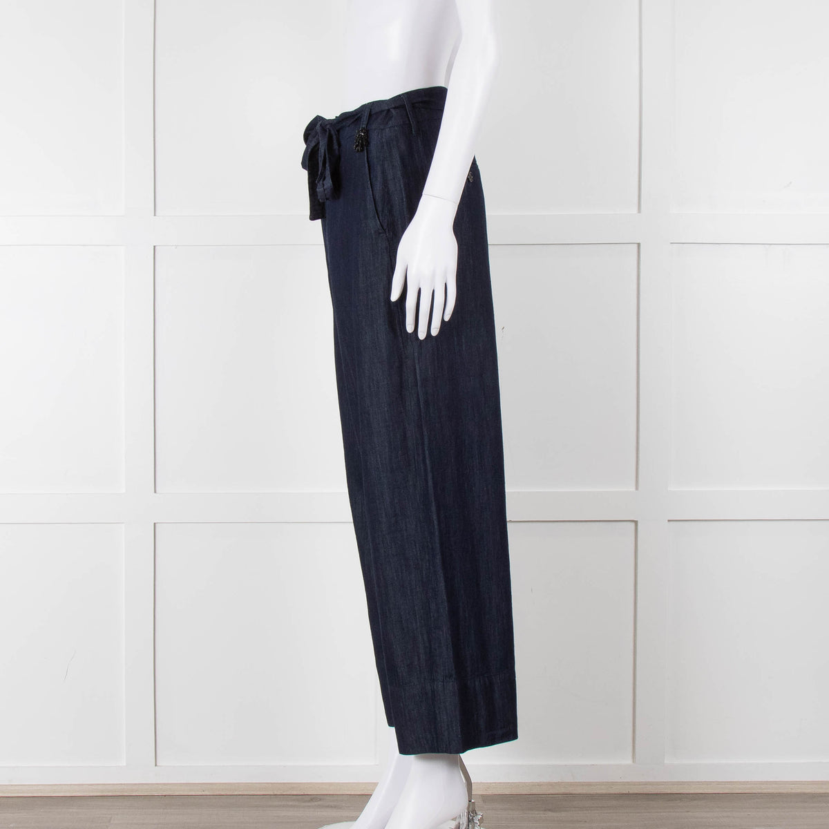 S Max Mara Blue Cotton Embellished Detail Cotton Wide Leg Trousers