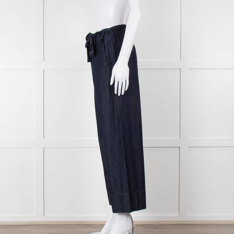 S Max Mara Blue Cotton Embellished Detail Cotton Wide Leg Trousers