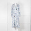 Riani Blue and White Hand-drawn Map Print Double Breasted Dress