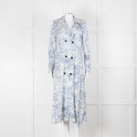 Riani Blue and White Hand-drawn Map Print Double Breasted Dress