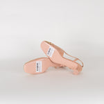 Chanel Pink Suede Block Heel Slingback with Gold Toe Cap
