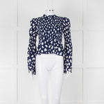 Kitri Blue And White Pattern Smocked Front Top