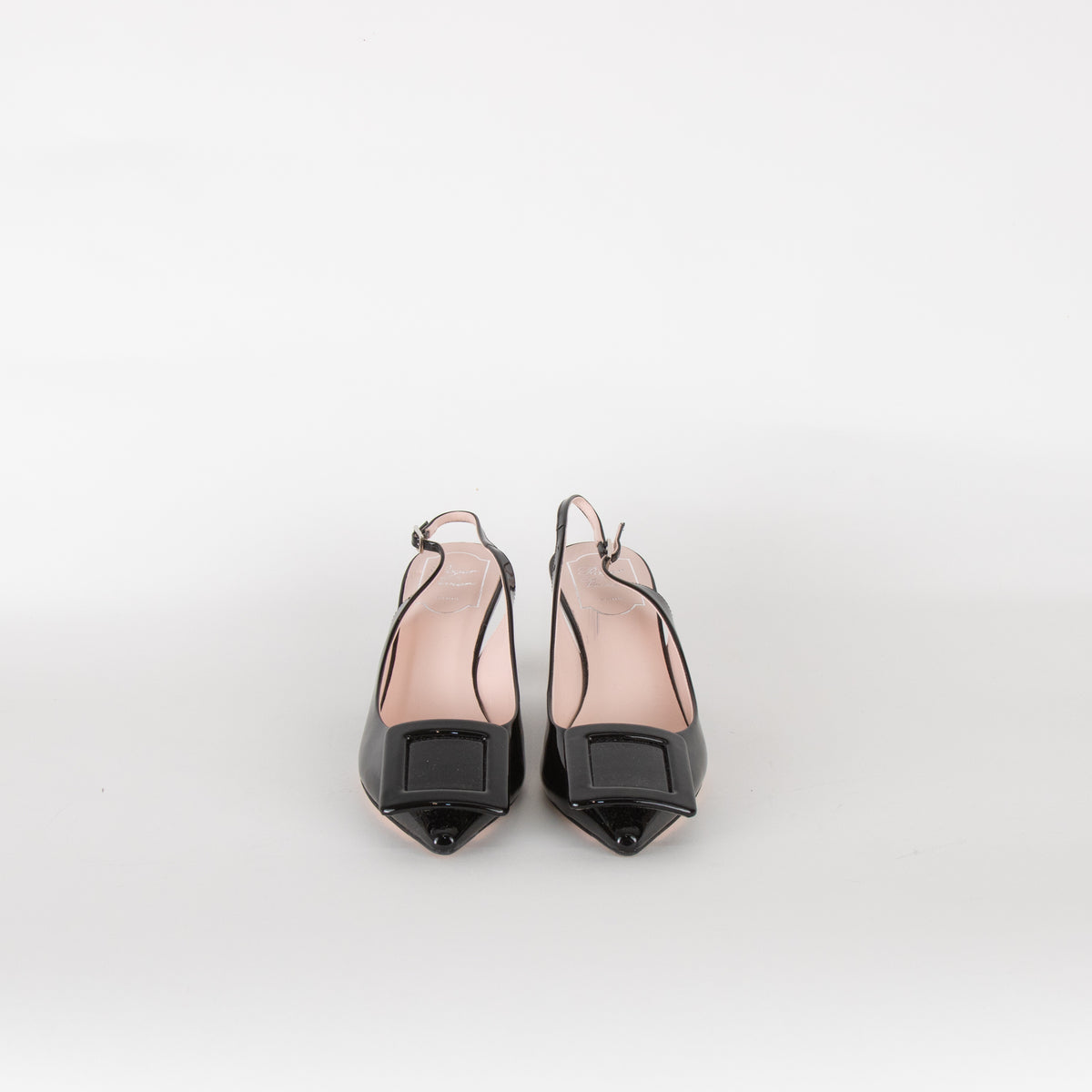 Roger Vivier Black Patent Kitten Wedge Heels with Toe Buckle
