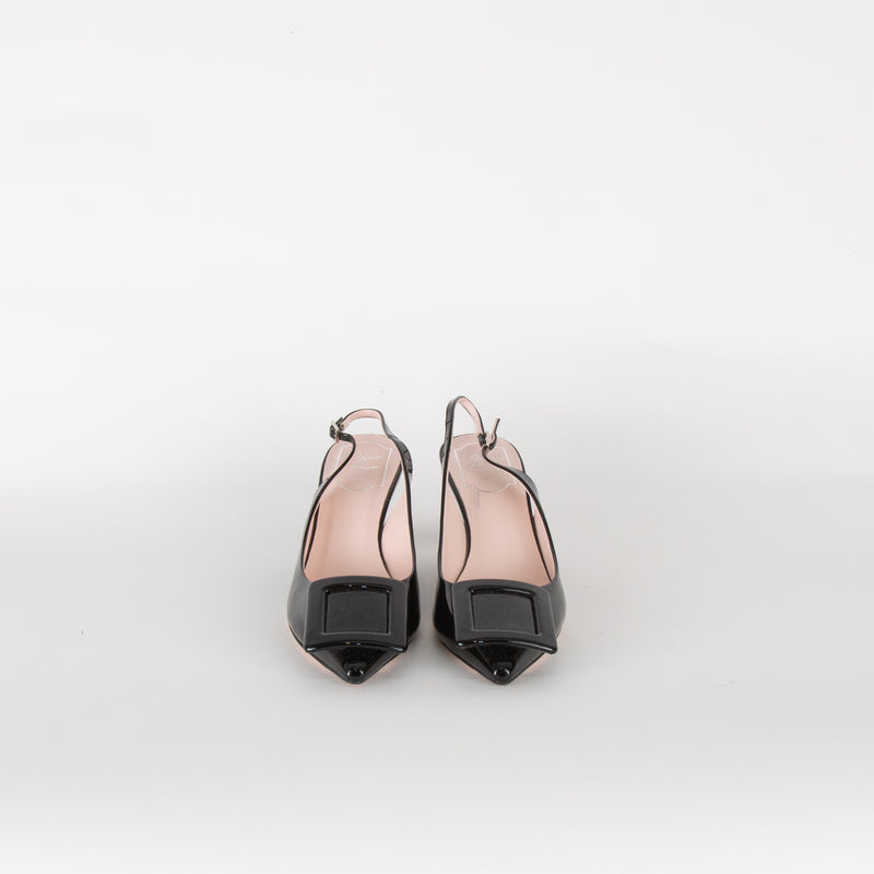 Roger Vivier Black Patent Kitten Wedge Heels with Toe Buckle