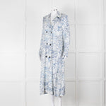Riani Blue and White Hand-drawn Map Print Double Breasted Dress