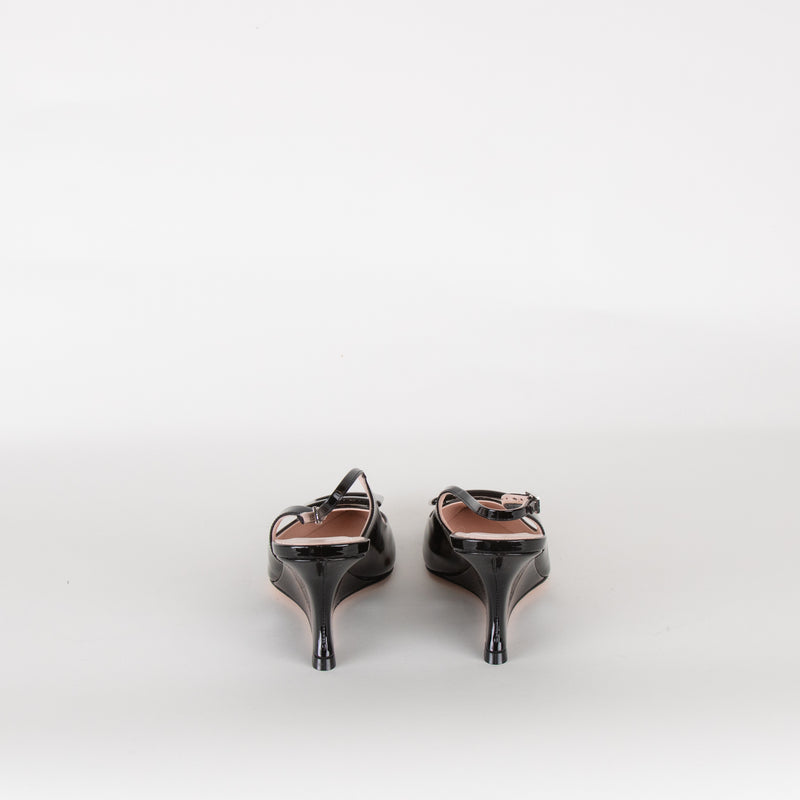Roger Vivier Black Patent Kitten Wedge Heels with Toe Buckle