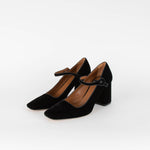 Le Monde Beryl Black Velvet Mary Jane Heeled Pumps