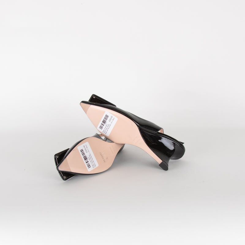 Roger Vivier Black Patent Kitten Wedge Heels with Toe Buckle