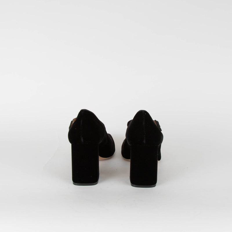 Le Monde Beryl Black Velvet Mary Jane Heeled Pumps