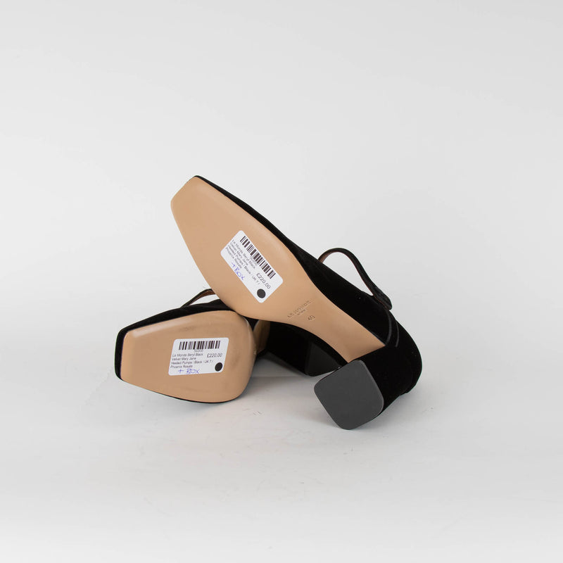 Le Monde Beryl Black Velvet Mary Jane Heeled Pumps