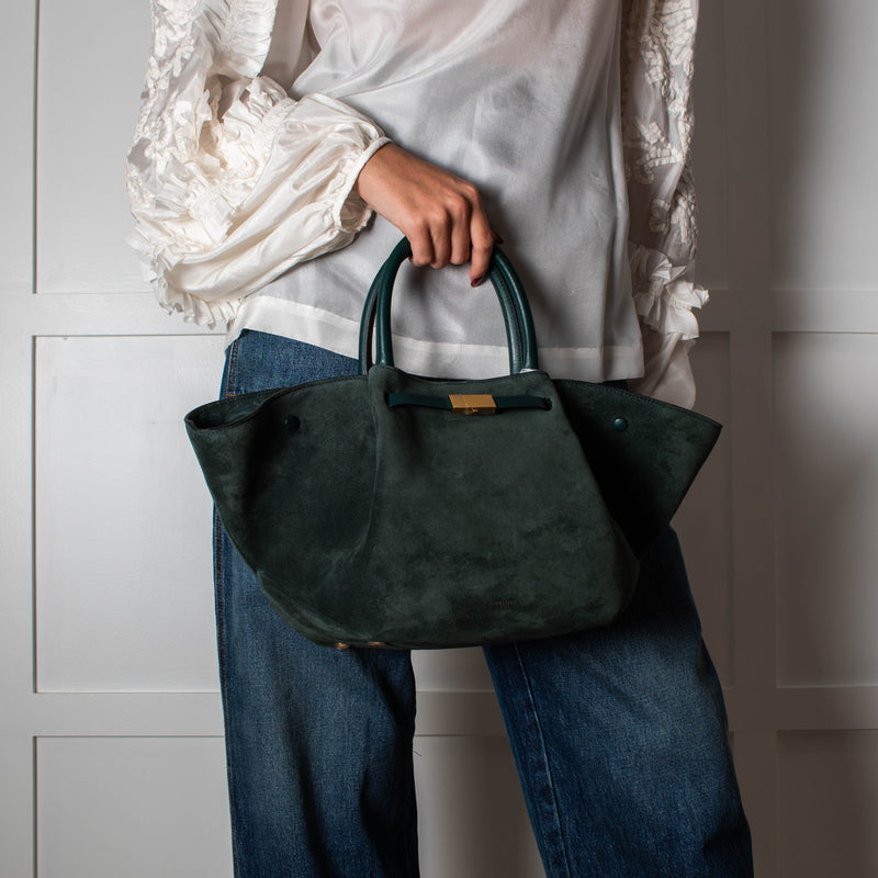 DeMeiller Green Suede Midi New York Tote
