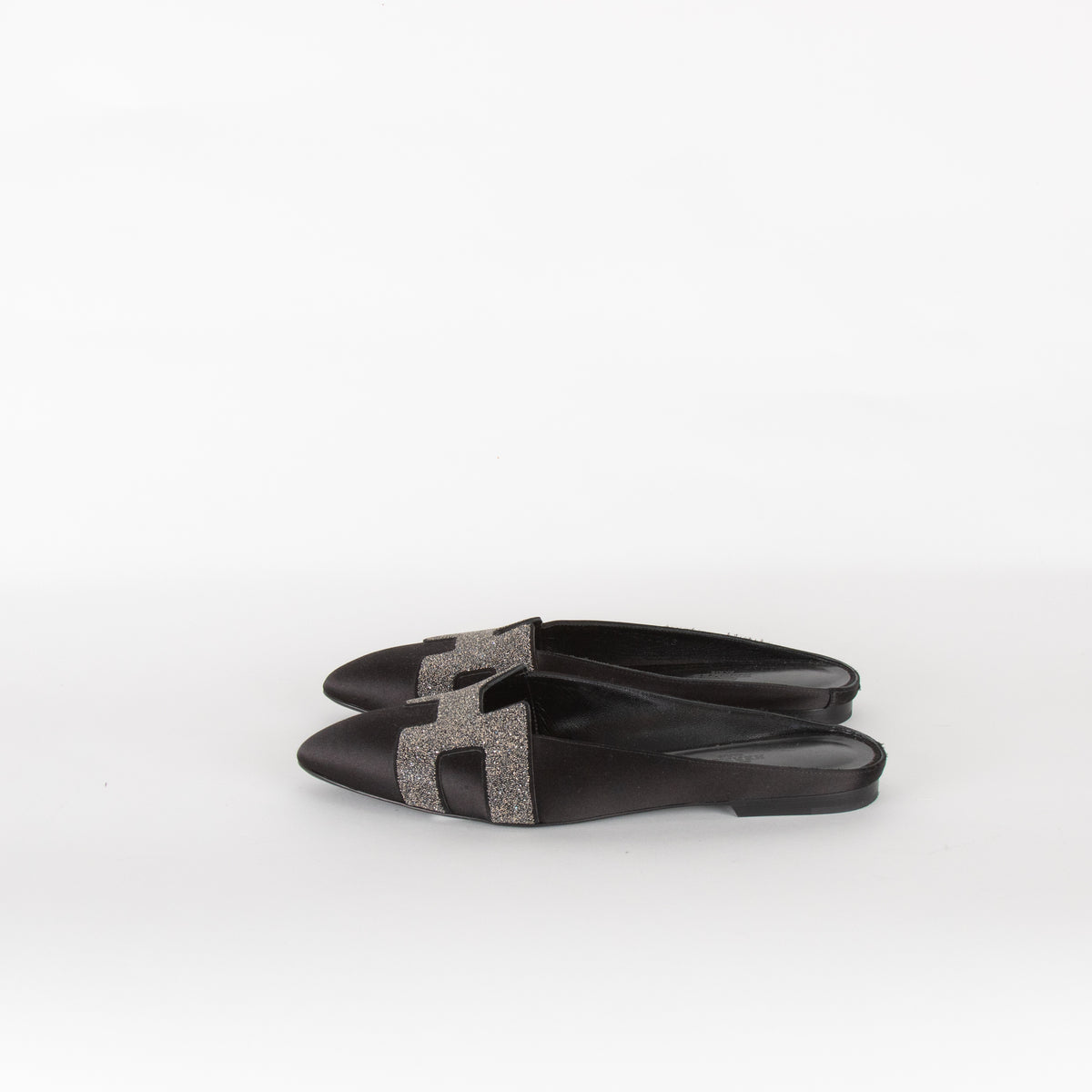 Hermes Black Roxanne Logo Mules