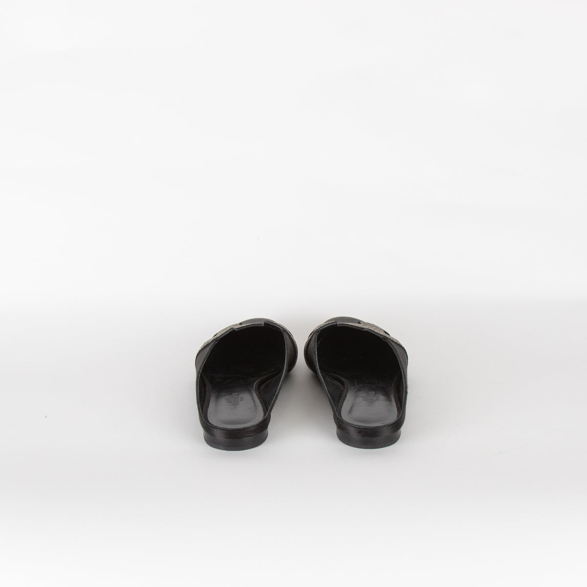Hermes Black Roxanne Logo Mules