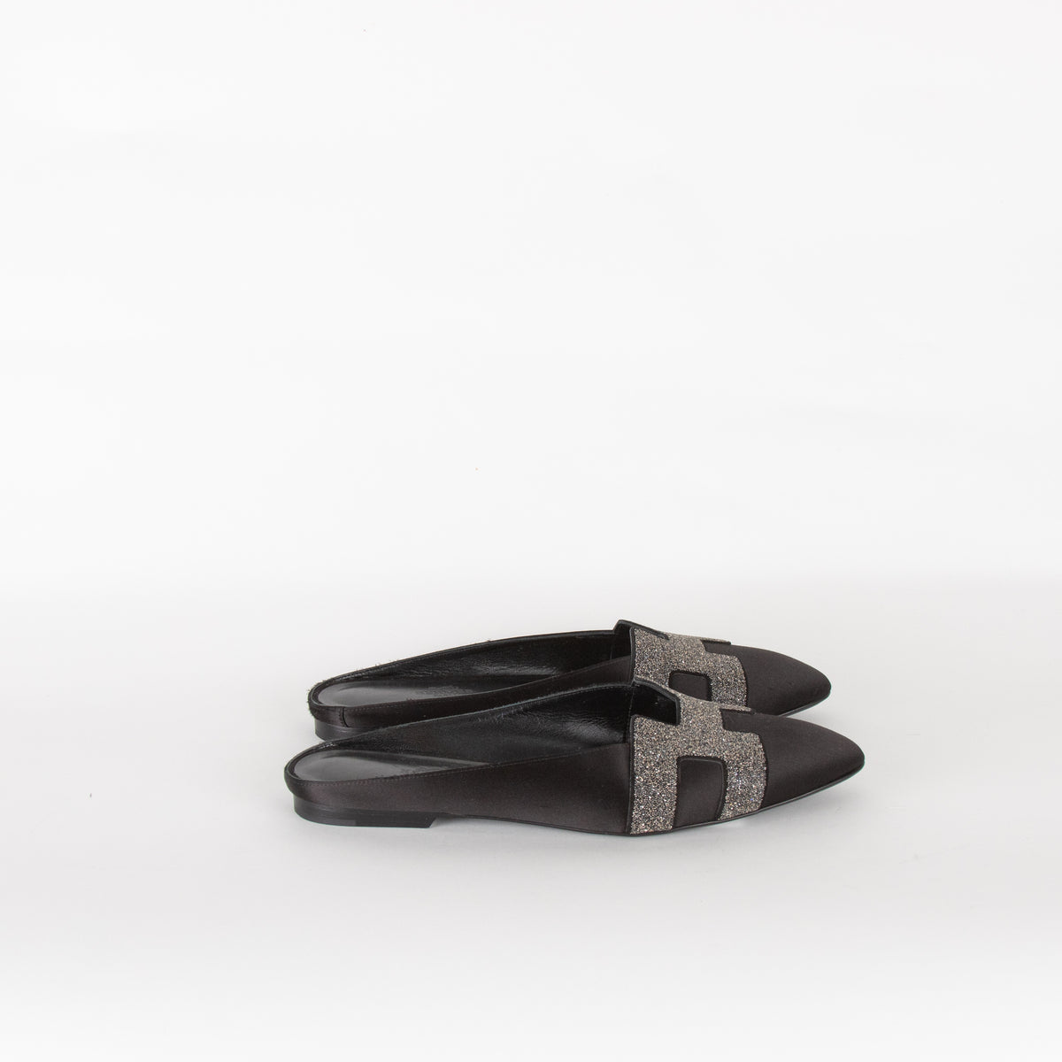 Hermes Black Roxanne Logo Mules