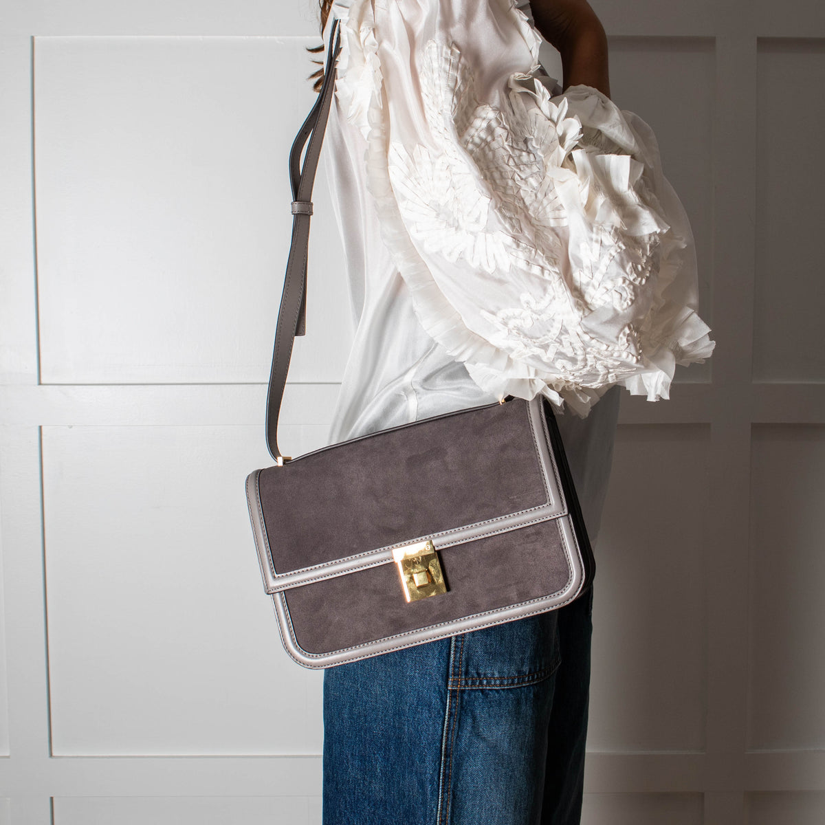 DeMellier Paris Grey Suede Shoulder Bag