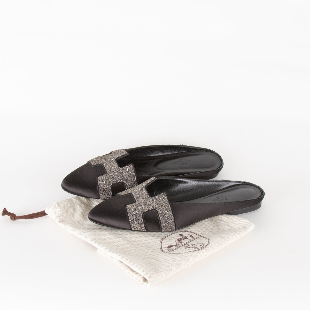 Hermes Black Roxanne Logo Mules