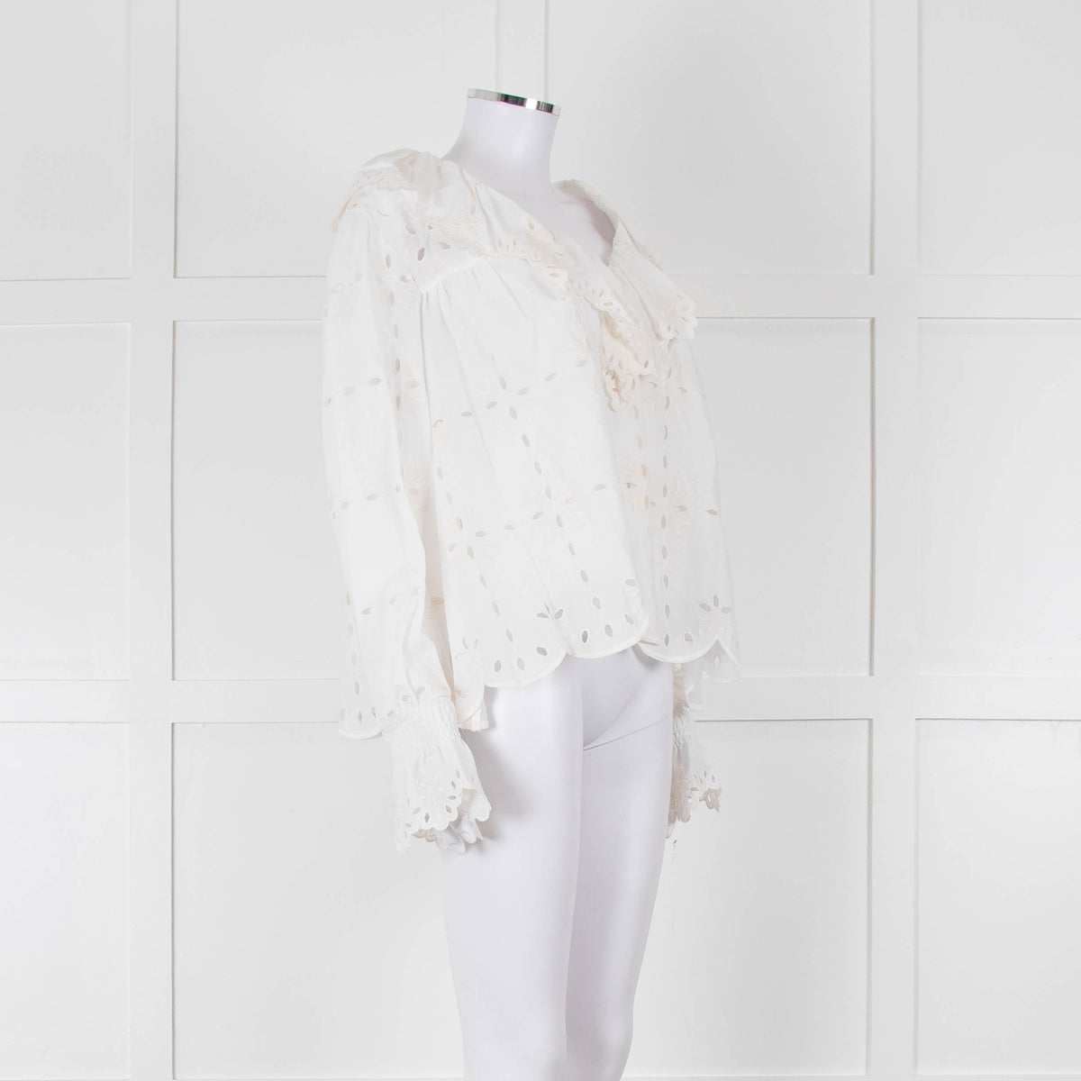 See By Chloe Cream Broderie Cotton Frill Neck Blouse