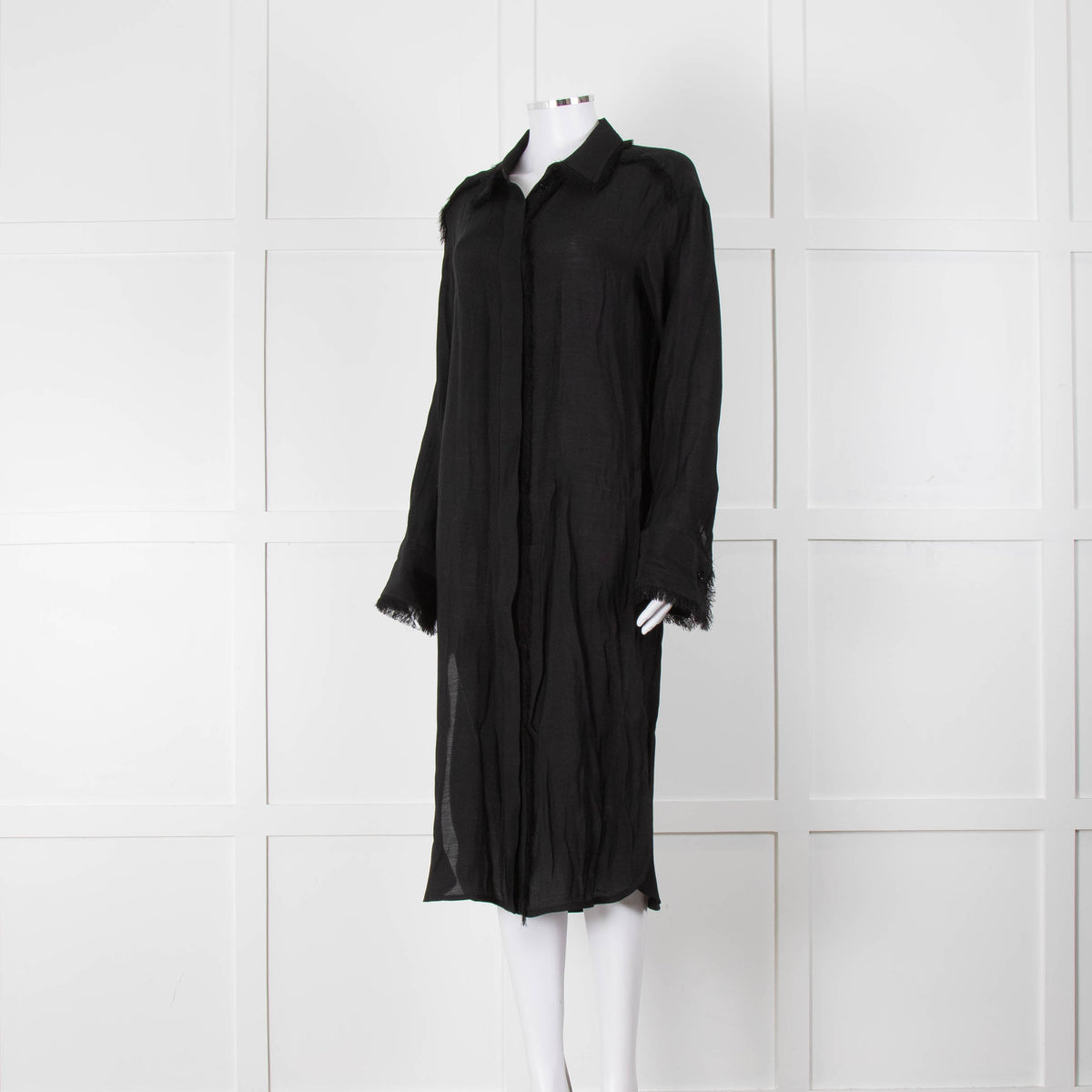 Day Birger et Mikkelson Black Fringed Hem Shirt Dress