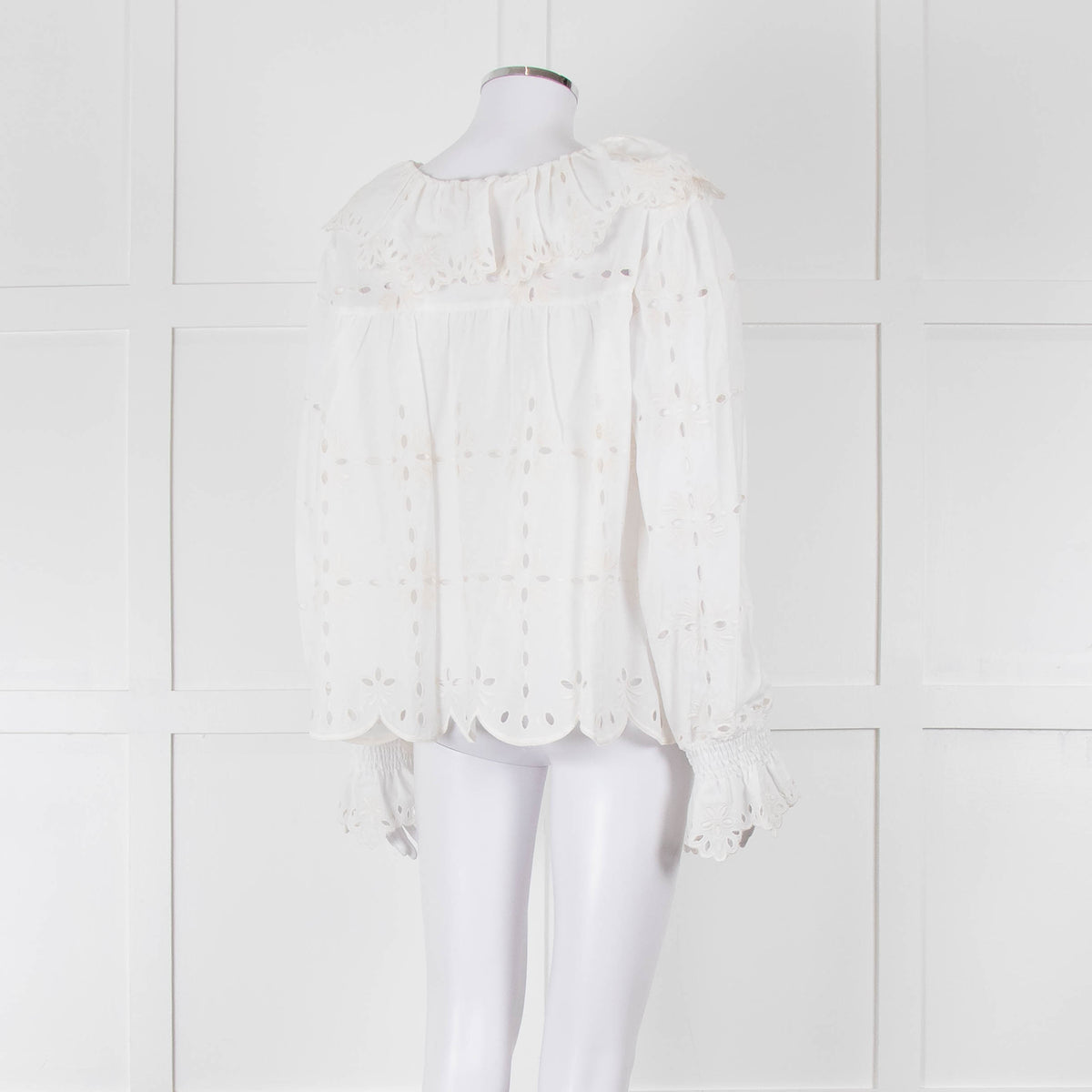 See By Chloe Cream Broderie Cotton Frill Neck Blouse