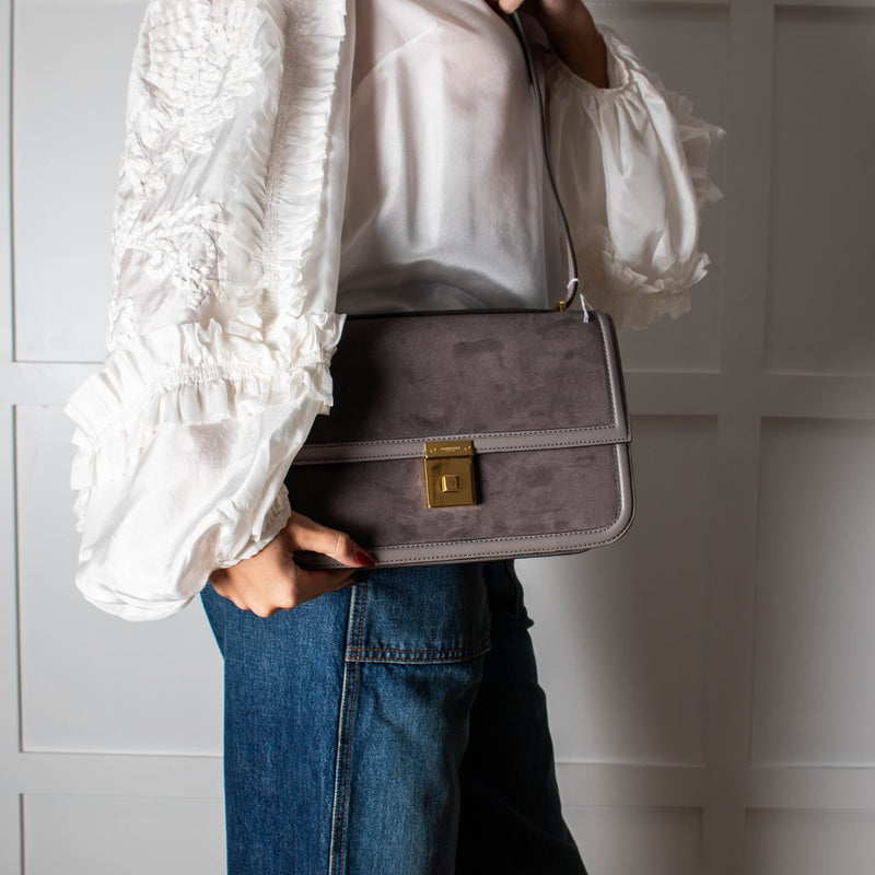 DeMellier Paris Grey Suede Shoulder Bag