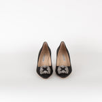 Manolo Blahnik Black Satin Hangisi 50 Kitten Heels