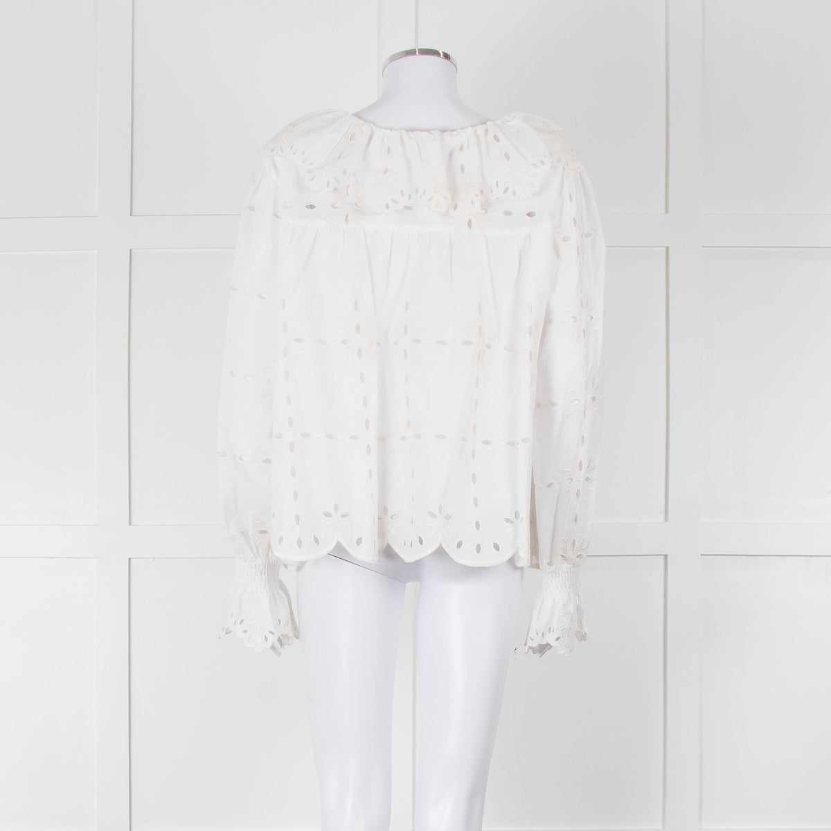 See By Chloe Cream Broderie Cotton Frill Neck Blouse