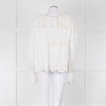 See By Chloe Cream Broderie Cotton Frill Neck Blouse