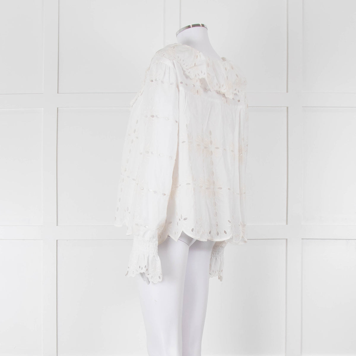 See By Chloe Cream Broderie Cotton Frill Neck Blouse