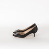 Manolo Blahnik Black Satin Hangisi 50 Kitten Heels