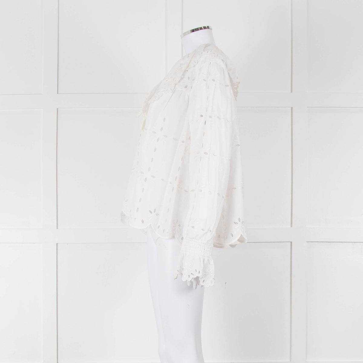 See By Chloe Cream Broderie Cotton Frill Neck Blouse