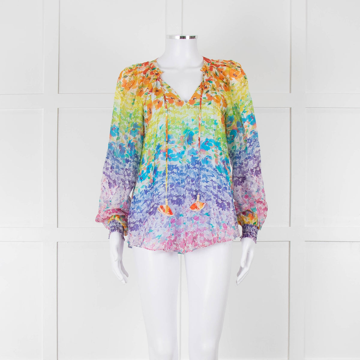 Hale Bob Multi Coloured Blouse with Smocked Cuffs