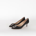 Manolo Blahnik Black Satin Hangisi 50 Kitten Heels