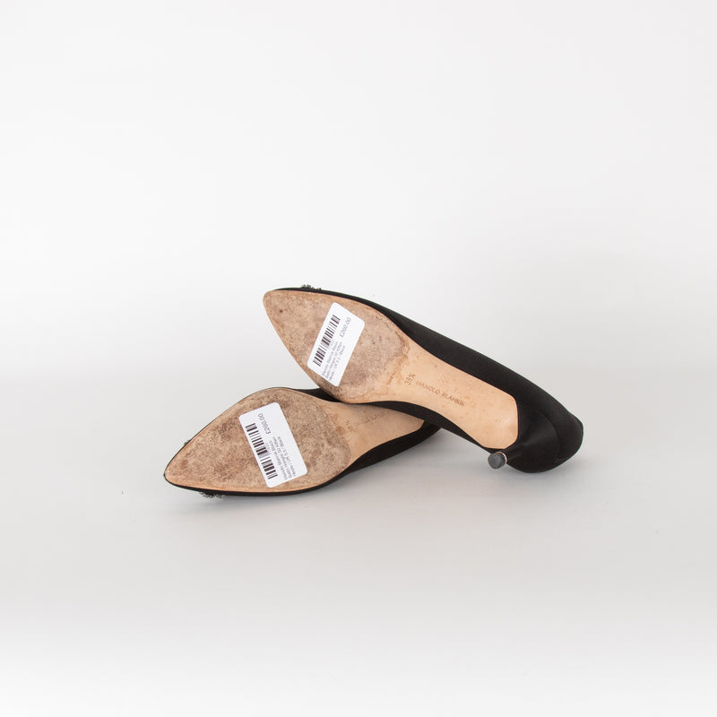 Manolo Blahnik Black Satin Hangisi 50 Kitten Heels