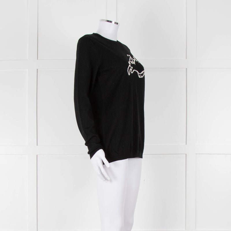 Bella Freud Black Wool Dog Motif Jumper