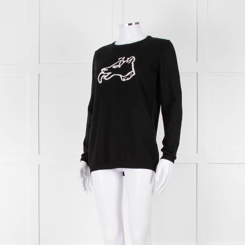 Bella Freud Black Wool Dog Motif Jumper