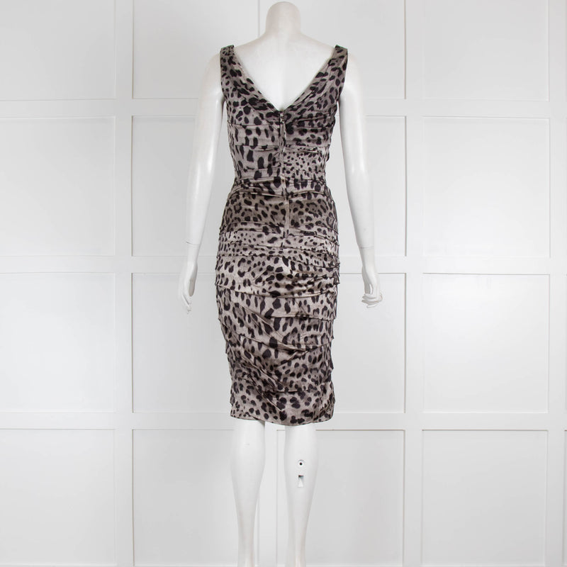 Dolce & Gabbana Grey Black Leopard Print Sleeveless Silk Dress