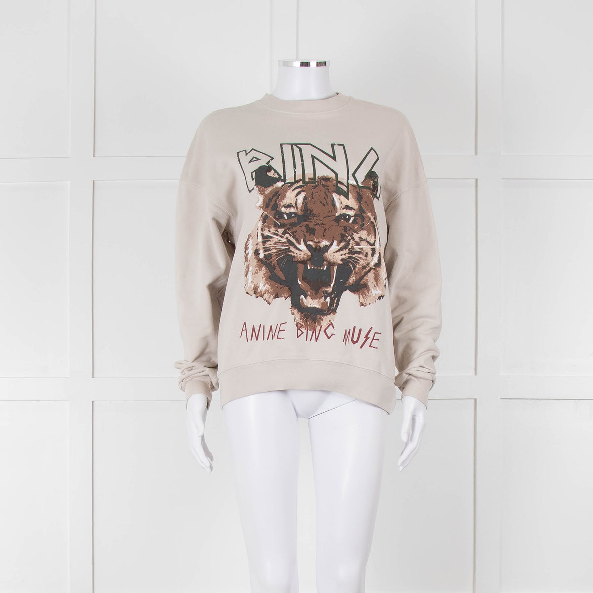 Anine Bing Beige Tiger Graphic Sweatshirt