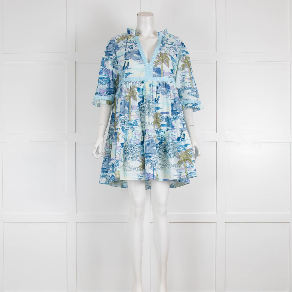 Emporio Sirenuse Blue Holiday Print Short Cotton Dress