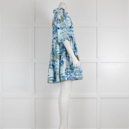 Emporio Sirenuse Blue Holiday Print Short Cotton Dress