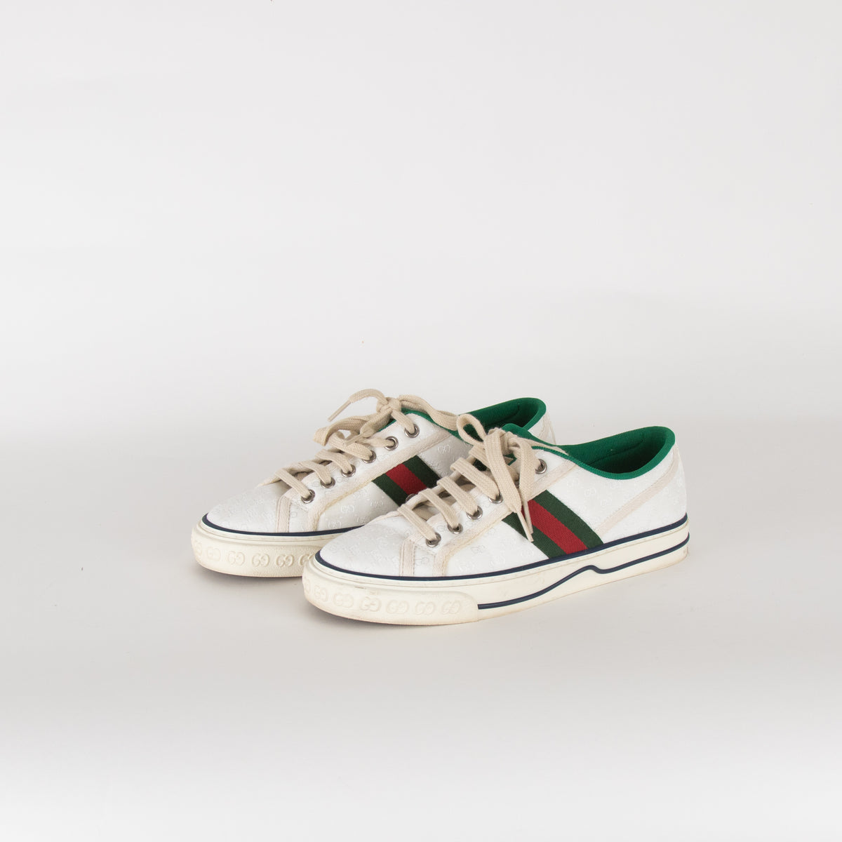 Gucci White/Red/Green Canvas Logo Trainers