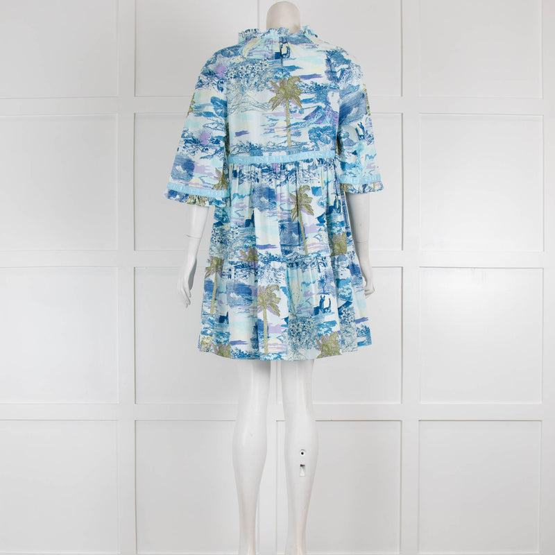 Emporio Sirenuse Blue Holiday Print Short Cotton Dress