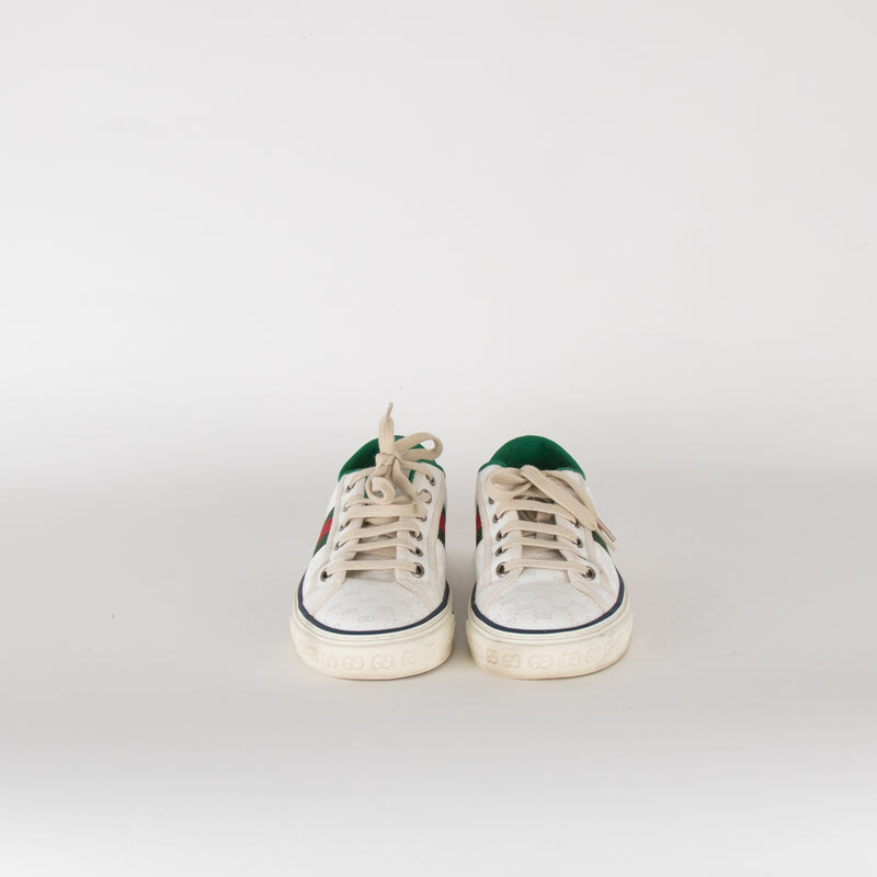Gucci White/Red/Green Canvas Logo Trainers