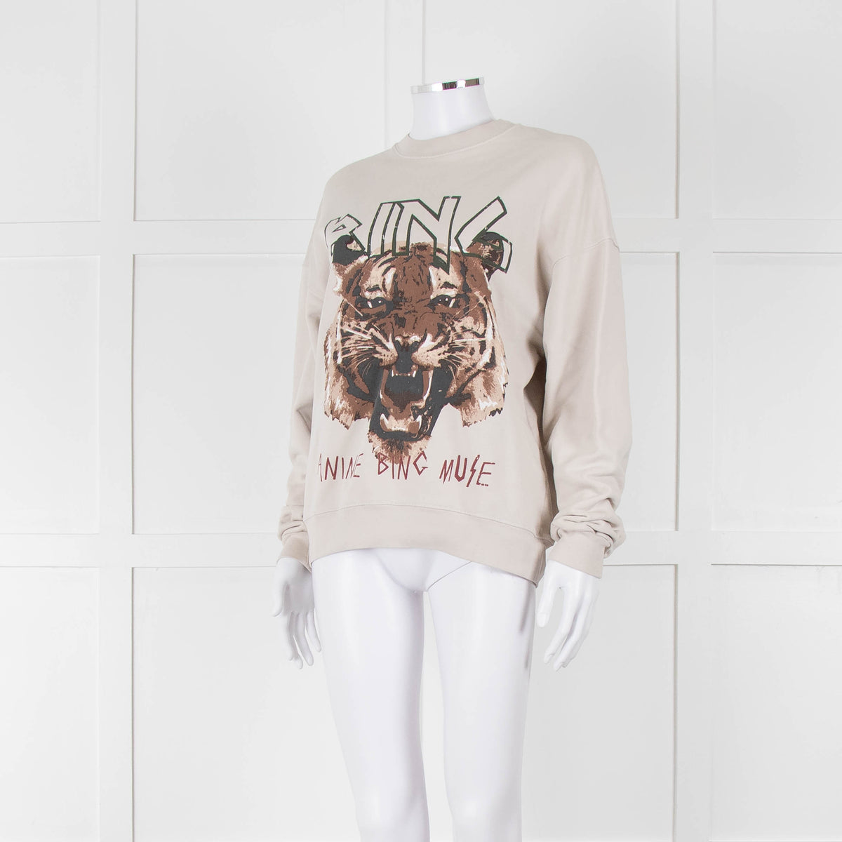 Anine Bing Beige Tiger Graphic Sweatshirt