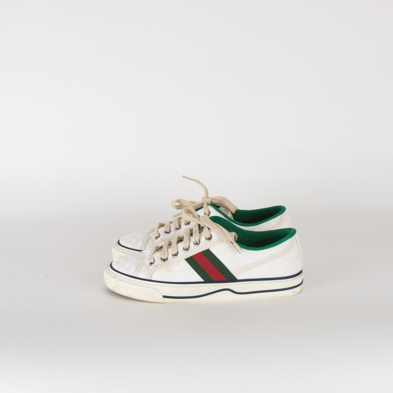 Gucci White/Red/Green Canvas Logo Trainers