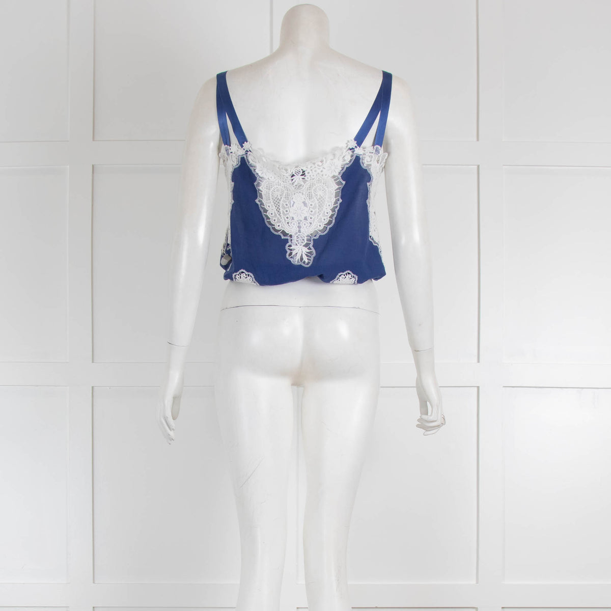 Miguelina Blue White Lace Detail Sleeveless Top