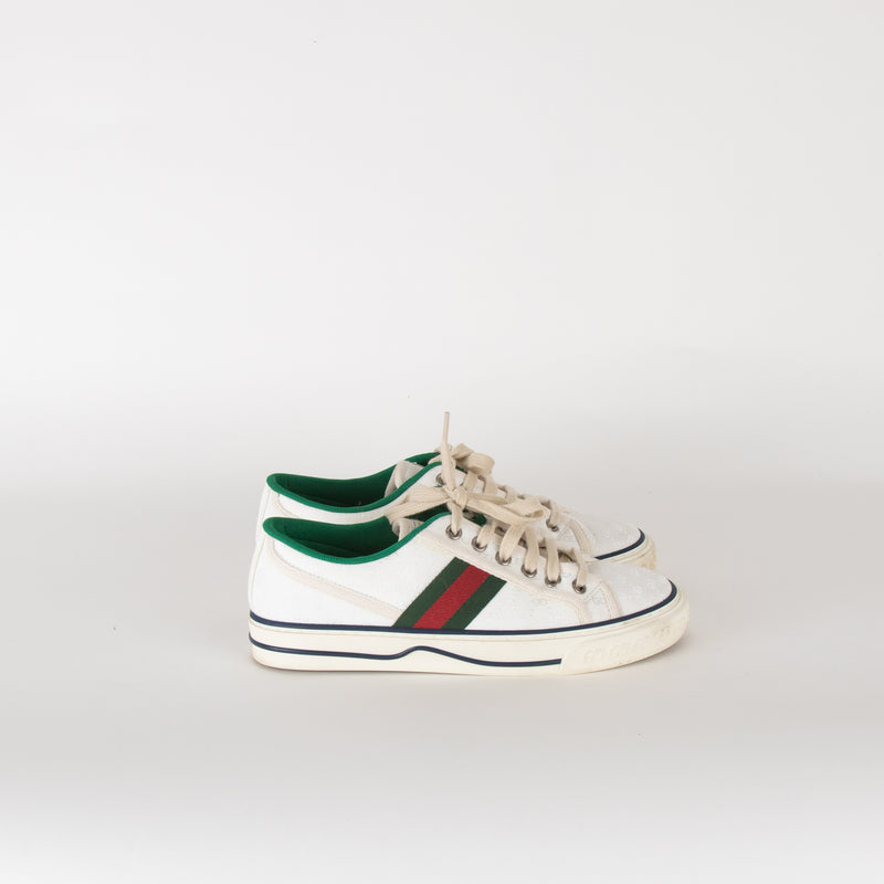 Gucci White/Red/Green Canvas Logo Trainers