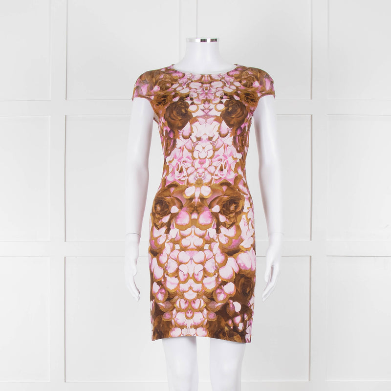 McQ Alexander McQueen Green and Lilac Cap Sleeve Shift Dress